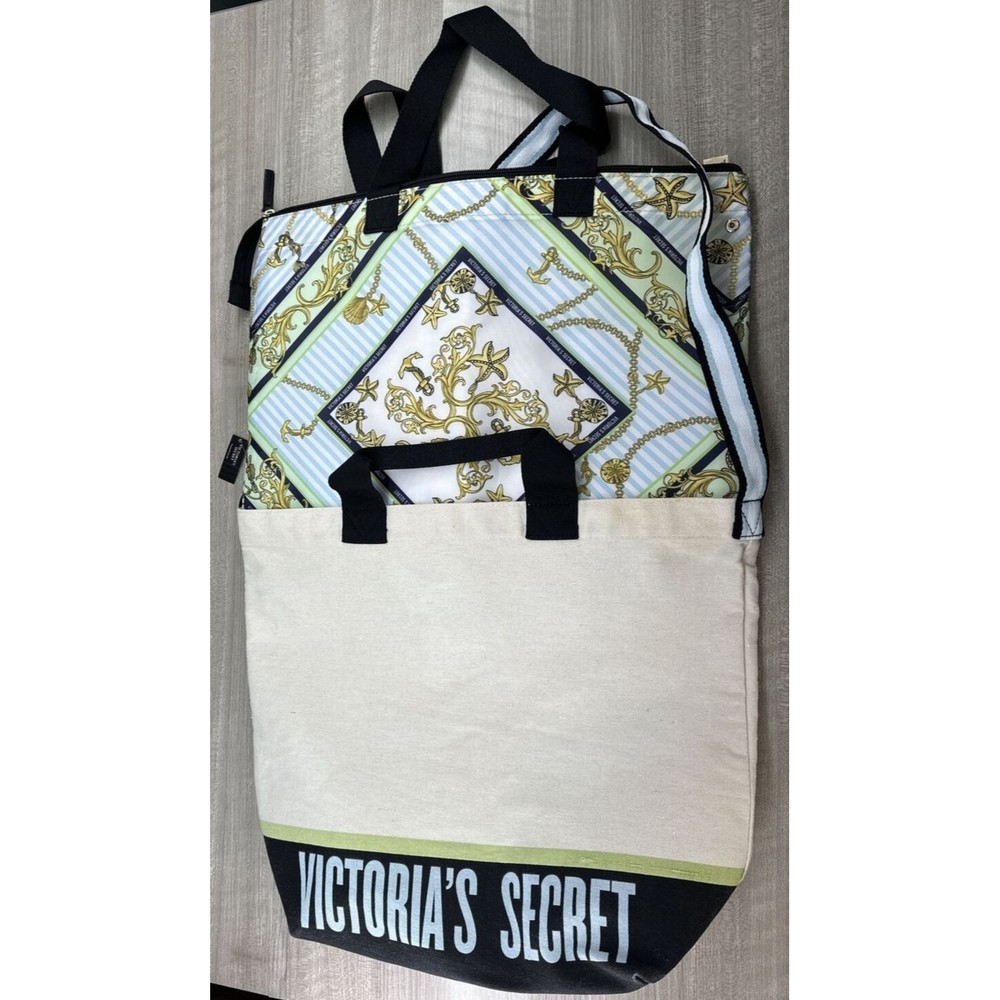 Victoria's Secret Insulated Cooler Tote Canvas Baroque Carry 2 Bag Set